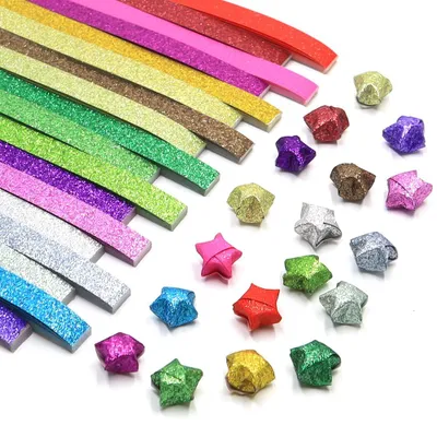 Produktbild von Origami-Sternstreifen - 720 Stück doppelseitiges Glitzerpapier - DIY-Bastelpapier in 18 Farben