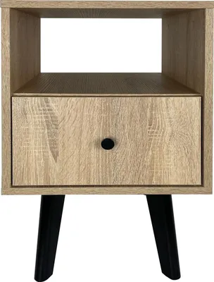Produktbild von Nachttisch, Sonoma Eiche mit schwarzen Holzbeinen, mit Schublade 63x40x40, Lofoten, moderner skandinavischer Stil REVE