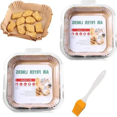 Immagine prodotto di Fogli di carta da forno monouso per friggitrici ad aria calda - 200 pezzi - Impermeabili - Resistenti al calore - Adatti al microonde - Quadrati - Non appiccicosi