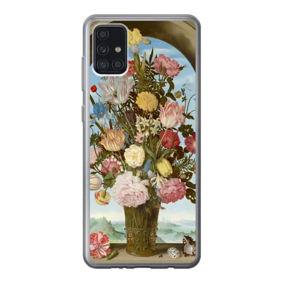 Produktbild von MuchoWow® Handyhülle Schutzhülle Hülle für Samsung Galaxy A52 5G Vase mit Blumen in einem Fenster - Gemälde von Ambrosius Bosschaert dem Älteren Silikon Softcase Handy Hülle - Umschlag