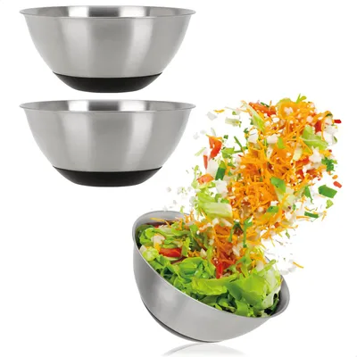 Produktbild von com-four® 3-teiliges Schüssel-Set aus Edelstahl - Salatschüssel - Rührschüssel
