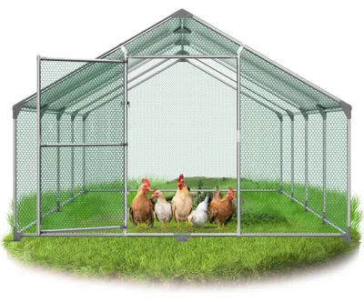 Produktbild von ACXIN Outdoor Hühnergehege Entenstall Kaninchenvoliere verzinktes Stahlrohr PE Wetterschutzdach Drahtgehege mit Schloss Geflügelstall 3x8x2m