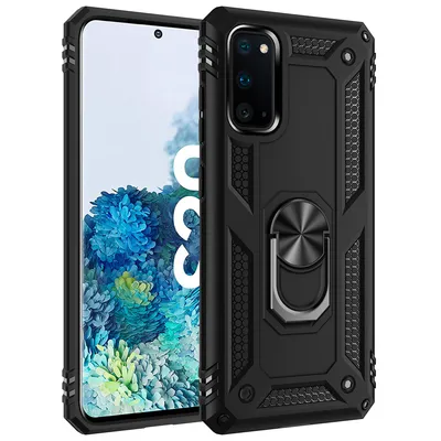 Obrázek produktu pro Galaxy S20 Pouzdro s Kroužkem, Dvouvrstvé Tvrdé PC TPU, Nárazuvzdorné Pouzdro s Stojánku pro Samsung Galaxy S20 černé