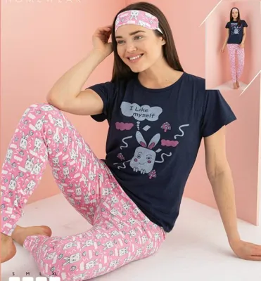 Produktbild von Damen Pyjama Schlafanzug Marineblau S Kurz 3-Teiler Set mit Augenband S-92
