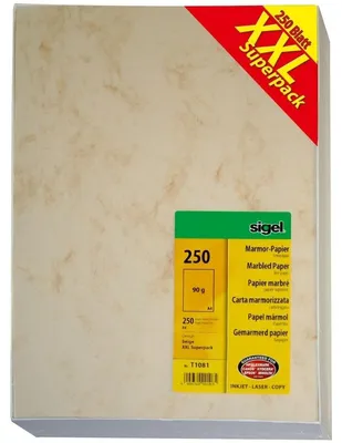 Zdjęcie produktu dla papier marmurkowy sigel "XXL Superpack", A4, 90 g/m², cienki papier