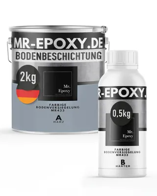 Produktbild von Mr. Epoxy Epoxidharz Bodenbeschichtung (2,5 kg, RAL 7001 Silbergrau) - 2K Betonfarbe für Garagen, Keller & Werkstatt Boden - Flüssigkunststoff Epoxid Grundierung und Bodenversiegelung