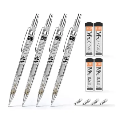 Produktbild von 4er Set MozArt Supplies Druckbleistift mit Radiergummis & Etui Minen 0,3 – 0,9mm Bleistift