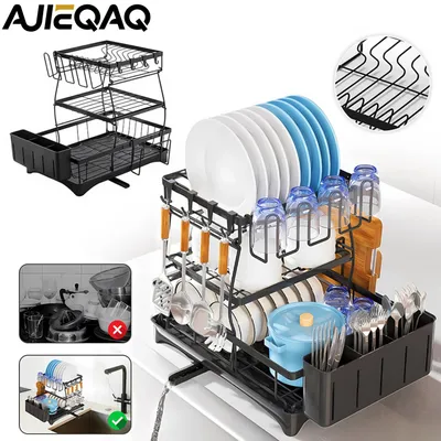 Obrázek produktu pro AjieQaQ Odkapávač na příbory, sušák na nádobí Mala, 3úrovňový, ČERNÝ