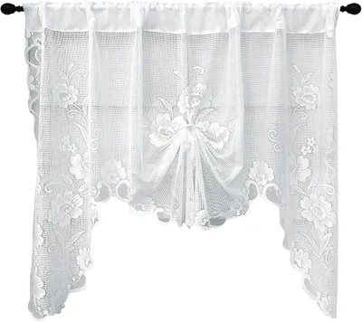 Produktbild von Weiße Spitzengardinen für Fenster, 71 x 39 Zoll, mit Blumenstickerei im Prinzessinnenstil und transparentem Wasserfall-Volant für das Badezimmer