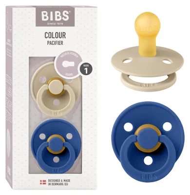 Imagen del producto de Chupete de silicona BIBS, color, para bebés de 0 a 6 meses, paquete de 2 unidades, forma redonda, color vainilla/azul celeste