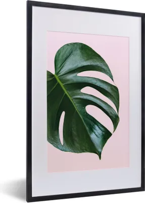 Produktbild von MuchoWow® Gerahmtes Poster Musterblatt mit rosa Hintergrund 40x60 cm - Poster mit Schwarzem Bilderrahmen Wandposter Rahmen Foto Bilder - Poster in Rahmen