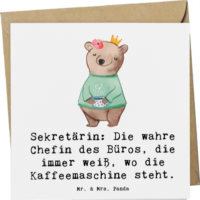 Produktbild von Mr. & Mrs. Panda Klappkarte Sekretärin Chef - Weiß - Geschenk, Chefetage, doppelkarte, professionelle Unterstützung, Arbeitsatmosphäre, anlasskarte, Glückwunschkarte