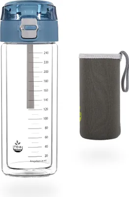 Produktbild von tea4chill Matchashaker / MATCHA2go / Teeflasche to go mit Sieb / Thermosflasche / Trinkflasche Glas 280ml, doppelwandiges Glas inklusive Neopren-Schutzhülle und Reinigungsschwamm