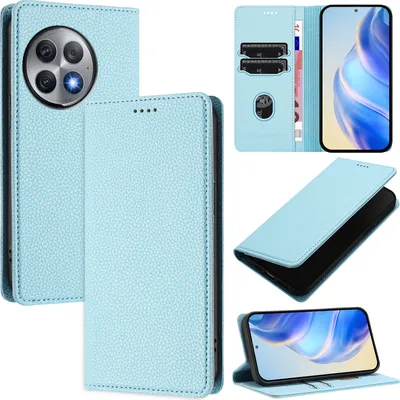 Produktbild von Litchi Leder Handyhülle für OnePlus Ace 2 Pro Wallet Kartenfächer Standfunktion Hülle Hellblau