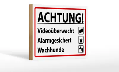 Produktbild von Holzschild Hinweis 18x12cm Achtung Videoüberwacht Alarm