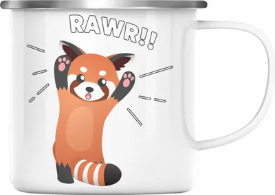 Produktbild von Trendation - Roter Panda Emaille Tasse Rawr Kinder Geschenkidee für Jungs Mädchen Lustige Grafik (Silber)