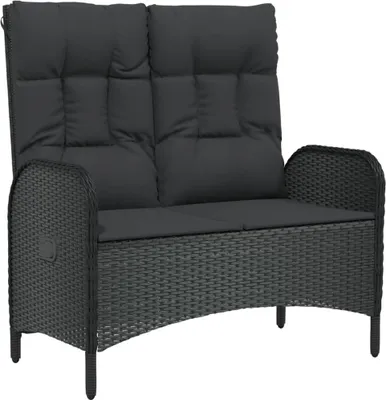 Produktbild von vidaXL Gartenbank mit Liegefunktion & Kissen 107cm Poly Rattan Schwarz