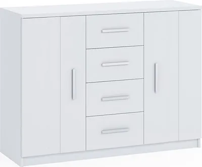 Produktbild von Kommode Zenit K2D4SZ breite 120 cm 4-Schubladen und 2-Türen klassische Anrichte Wohnzimmer oder den Flur solide Sideboard (Weiß)