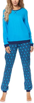 Produktbild von Merry Style Damen Schlafanzug Zweiteiler lang Pyjama Langarm Lange Hose mit Muster MS10-168 (Blau Gans-2, S)