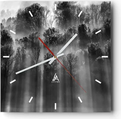 Produktbild von Wanduhr - Quadrat - Glasuhr - Bäume drinnen Nebel - 40x40cm - Schleichendes Uhrwerk - Lautlos - zum Aufhängen bereit - Dekoration Modern - Wanddekoration aus Glas - C3AC40x40-4889
