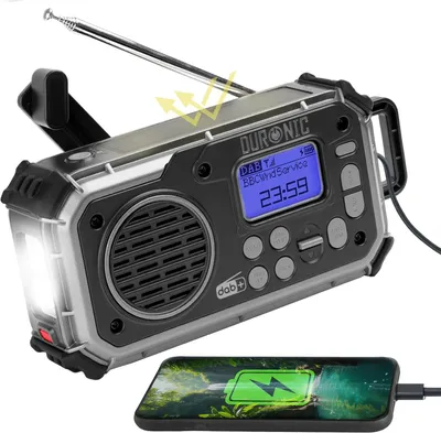 Produktbild von Duronic SDAB1 Kurbelradio, Tragbares Solar Notfall DAB FM Radio mit LED Licht und Kurbel, Batteriebetrieb und 2000mAh Powerbank, Bluetooth Speaker