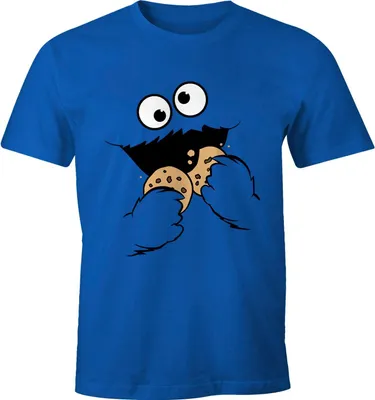 Produktbild von Herren T-Shirt Krümelmonster Keks Cookie Monster Fasching Karneval Kostüm Moonworks® blau XS