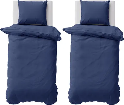 Produktbild von Bettwäsche 135x200 cm Bettbezug 100%Baumwolle Renforce Einfarbig Bettgarnitur Set Navy Blau 4 teilig