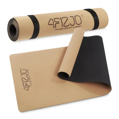 Produktbild von 4FIZJO Fitnessmatte mit Tragegurt, 183x61x0,4 cm, Naturkautschuk Kork, Rutschfest, Braun