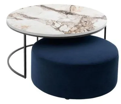 Produktbild von Couchtisch + Hocker praktisches Wohnzimmer Set 2-teilig runder Tisch