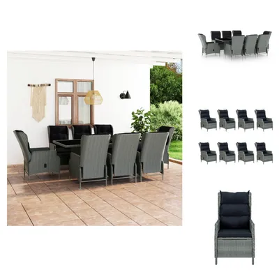 Produktbild von vidaXL 9-tlg. Garten-Essgruppe mit Auflagen Poly Rattan Hellgrau -  Gartenmöbel-Sets
