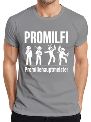 Obrázok produktu pre PROMILFI – Tričko s nápisom "Promillehauptmeister" (Majster v opitosti), zábavné, s motívom pitia, piva, párty, alkoholu, pánske, sivé, veľkosť M