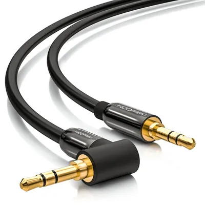 Produktbild von deleyCON 0,5m Klinkenkabel 3,5mm AUX Stereo, 1x 90° gewinkelt - Schwarz