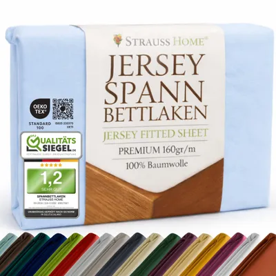 Produktbild von Strauss Home® Premium Spannbettlaken – 160 g/m² Gekämmte Baumwolle – Extra Hohe Steghöhe in Hotelqualität – Formstabil & Langlebig – Für Boxspringbetten bis 35 cm – 140x220-180x220cm - Mint / Hellblau