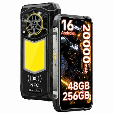 Immagine prodotto di Smartphone Blackview ROCK 5 Outdoor, senza contratto, 48+256GB, Android 16, batteria 20000mAh, ricarica 33W, display 120Hz, risoluzione 2.4K, NFC, fotocamera 108MP+50MP+20MP, luminosità 348LM, certificazioni IP69K e IP68