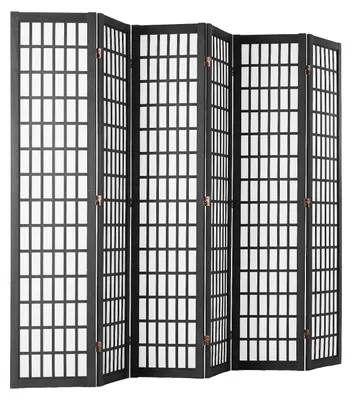 Produktbild von SucceBuy Raumteiler 6-teilig, japanischer Sichtschutz Paravent, faltbare Trennwand tragbarer Dekorationsschirm zur Raumtrennung, geeignet für Büro, Restaurant und Schlafzimmer (Schwarz)