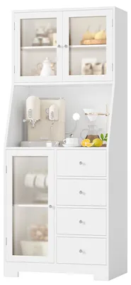 Produktbild von Küchenschrank - Buffetschrank mit Arbeitsplatte - 163 cm Hochschrank - Vorratsschrank mit 3 Türen & 4 Schubladen - Weiß