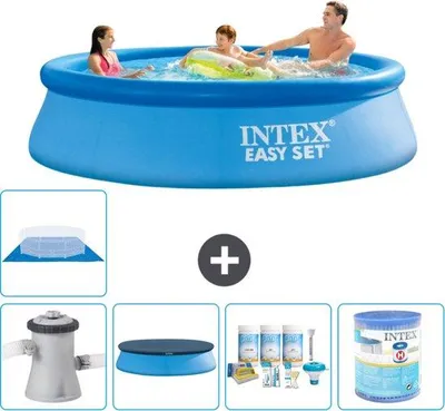 Productafbeelding van Intex Rond Zwembad - Opblaasbaar - 305 x 76 cm - Blauw - Met pomp, afdekking, onderhoudskit, filter, bodembedekking en zonnemat