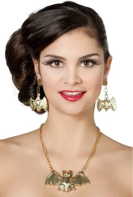 Produktbild von W33010 goldfarbend Damen Halloween Set Halskette und Ohrringe