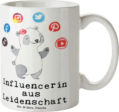 Produktbild von Mr. & Mrs. Panda Kaffeebecher Influencerin Leidenschaft - Weiß - Geschenk, Teetasse, schöne tasse, mit Spruch, Becher