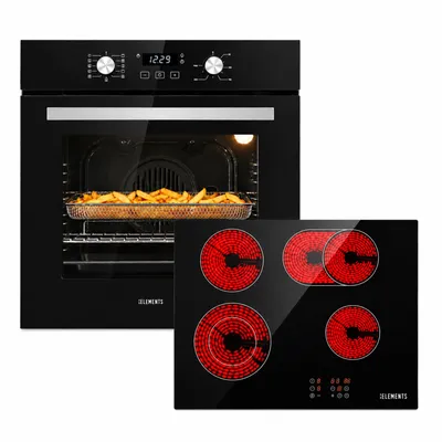 Produktbild von KB ELEMENTS Herdset Autark Glaskeramikkochfeld mit Flexzone + Einbaubackofen 60 cm, Air Fry, Steam Clean, Heißluft, A+