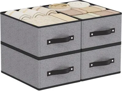 Obrázek produktu pro Sada 4 úložných boxů - Skládací - S úchytkami - Látkové - 33×23×14 cm - Vhodné do obývacího pokoje/ložnice - Úložné boxy