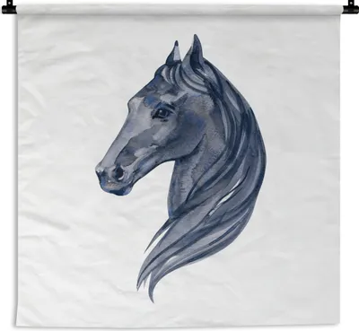 Produktbild von MuchoWow® Wandteppich Wandbehang Pferd - Aquarell - Schwarz - Mädchen - Kinder - Mädchen 150x150 cm Tapisserie Dekoration Wandtuch - Wohnaccessoires - Modernes
