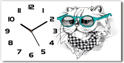 Produktbild von Wanduhr aus Glas – 60x30 cm - Glasbild - Glasuhr - Gehärtetes Glas - schwarze-zeiger - Katze mit Brille