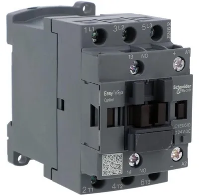 Imagen del producto de Contactador AC-3 Easy TeSys, 6 A, 3 contactos normalmente abiertos (1 normalmente cerrado), bobina de 24 V DC, modelo LC1E0610BD