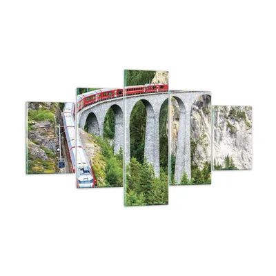 Produktbild von Bilder auf glas - 5 Teile - Viadukt Landwasser Zug - 125x70cm - Glasbilder - Wandbilder - Bilder - zum Aufhängen bereit - Wanddekoration aus Glas - Glas Bilder - Wandbild auf Glas - GEA125x70-4605