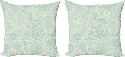 Immagine prodotto di ABAKUHAUS Set di copricuscini blu e verdi (2 pezzi), Motivi decorativi antichi ispirati alla natura vivace della stagione estiva, 45 x 45 cm, verde chiaro e blu