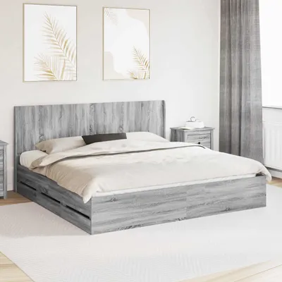 Image de Lit double exclusif avec rangement et tête de lit en bois imitation chêne Sonoma, dimensions 180 x 200 cm