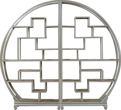 Produktbild von Fine Asianliving Chinesische Runde Offene Vitrine Oliv Grau B176xT26xH192cm