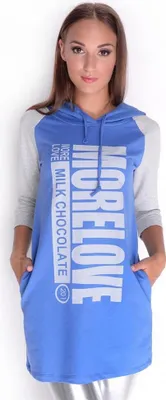 Immagine prodotto di Felpa lunga da donna con cappuccio e maniche a 3/4; S/M; blu/grigio