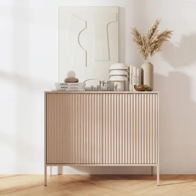 Produktbild von BEAUTYSOFA | Kommode NOTO 100 cm Kaschmir, Wohnzimmer Schrank mit 2 Türen und geriffelten Fronten, Push-to-Open